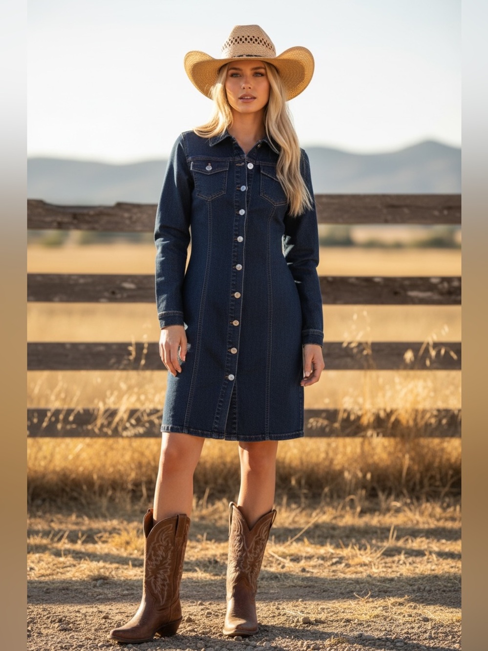 Dark Wash Button-Up Denim Dress